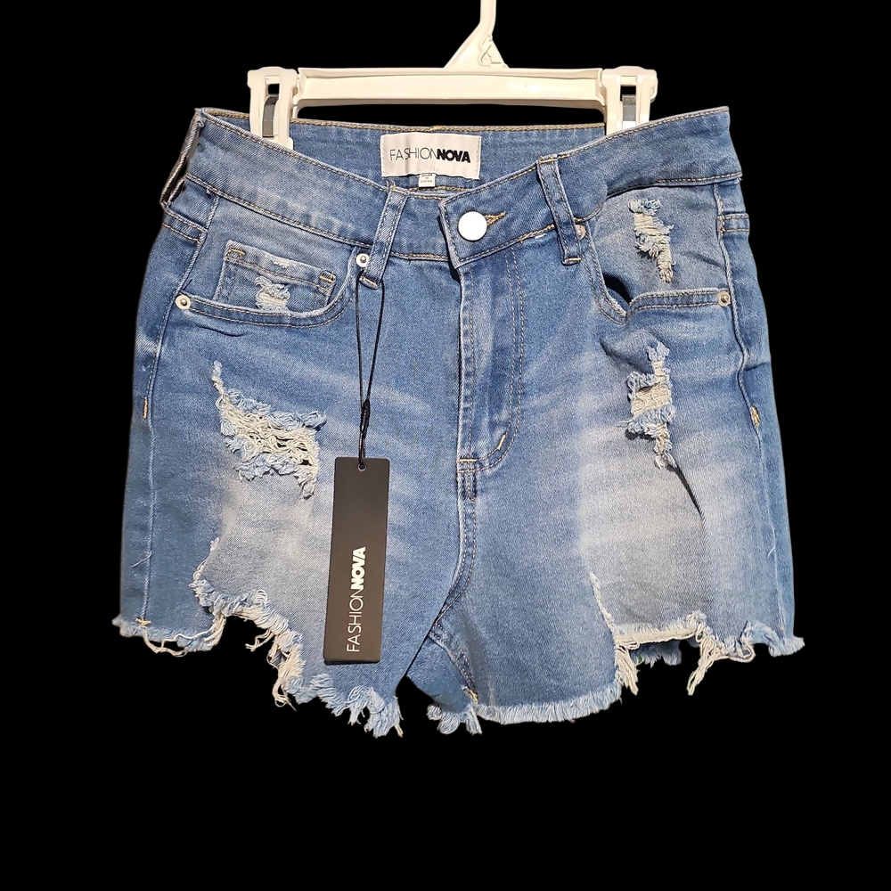 Fashion‎ Nova Light Blue Ripped Jean Shorts